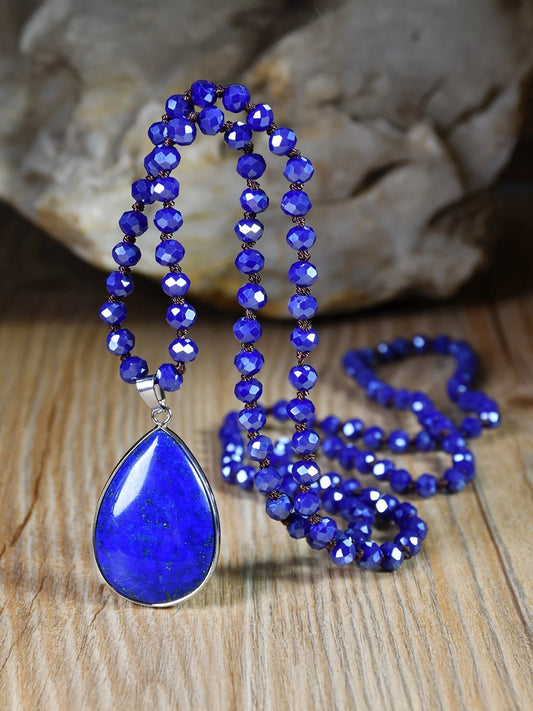 Teardrop Pendant Necklace With Natural Royal Blue