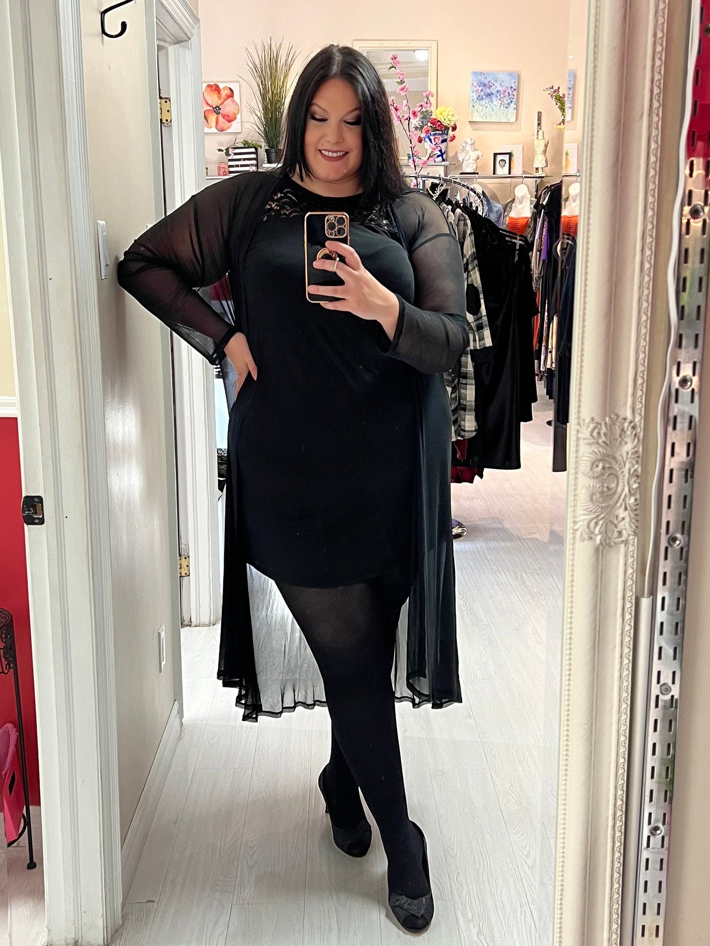 Dana Plus Size Mesh Cardigan in Black