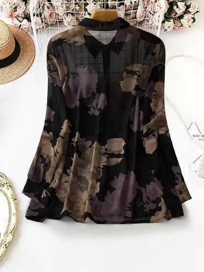 Indigo Printed Plus Size Sheer Shirt