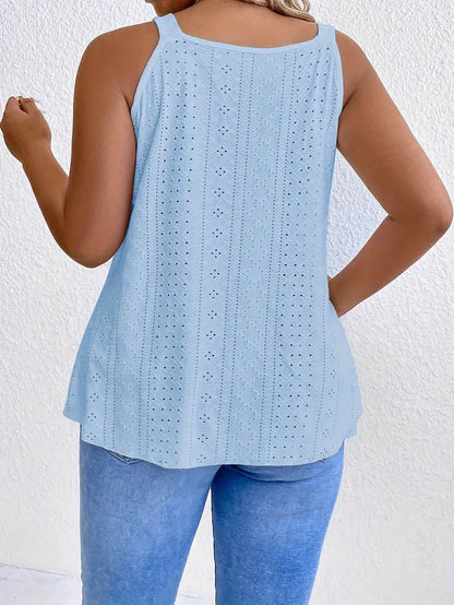 Vienna Plus Size Eyelet Halter Top in Baby Blue