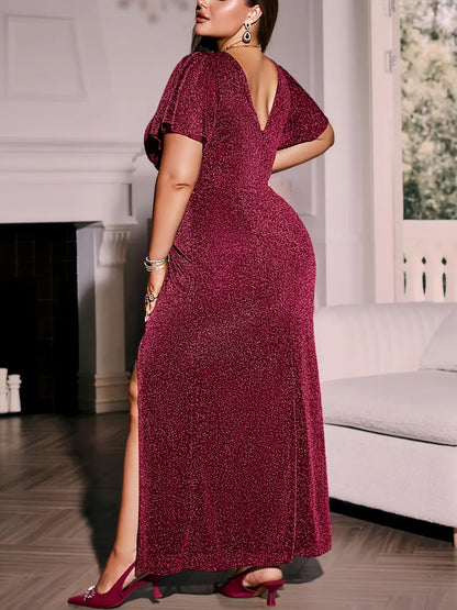 Jessica Sparkle Plus Size Cocktail Dress in Wine