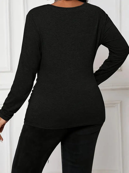 Joanne Long Sleeve Plus Size Top in Black, plus size top, alternate view