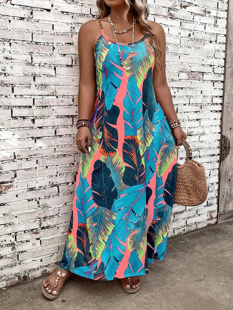 Jordan Plus Size Dress in Leaf Print Teal