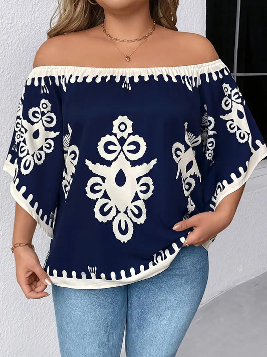 Katrina Off Shoulder Plus Size Printed Top