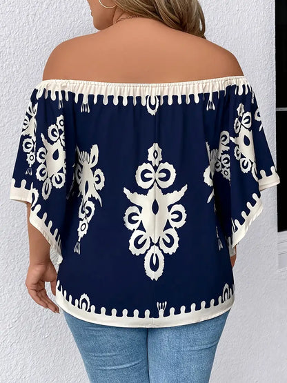 Katrina Off Shoulder Plus Size Printed Top