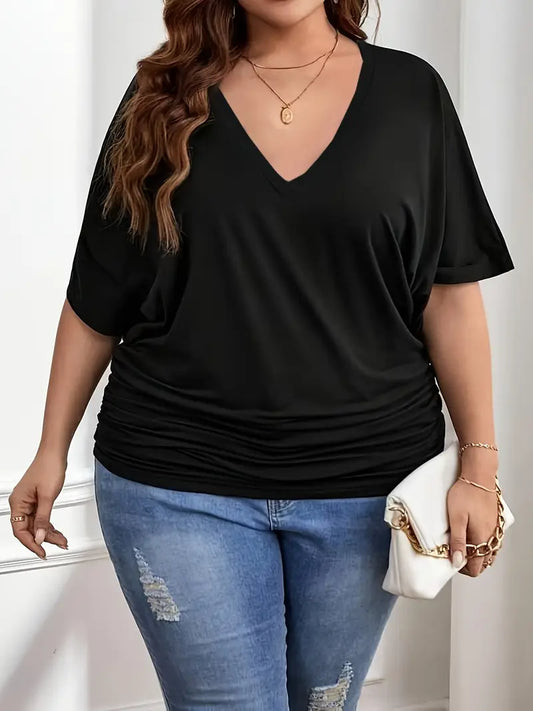 Leanna V-neck Plus Size Top in Black