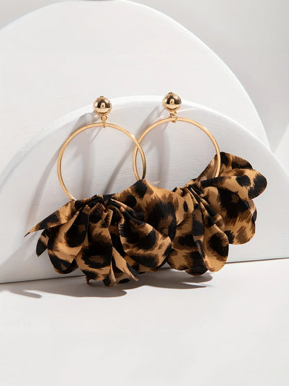 Leopard Flower Hoop Earrings in Brown