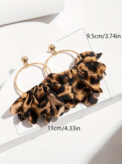 Leopard Flower Hoop Earrings in Brown