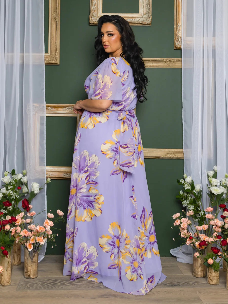 Liza Plus Size Chiffon Gown in Lavender Floral