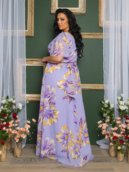 Liza Plus Size Chiffon Gown in Lavender Floral
