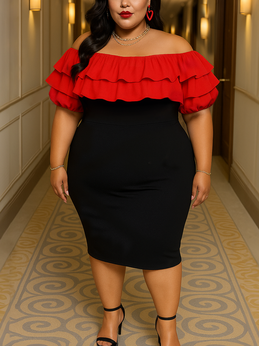 Madrid Plus Size Colour Block Party Dress