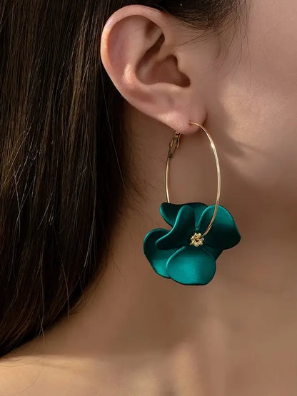 Petal Hoop Earrings in Emerald Green