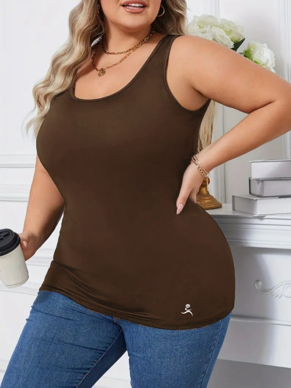 Amellia Perfect Plus Size Tank by Run Free by Vee in Mocha