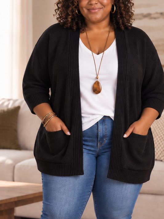 Mona Open Front Plus Size Cardigan with Pockets
