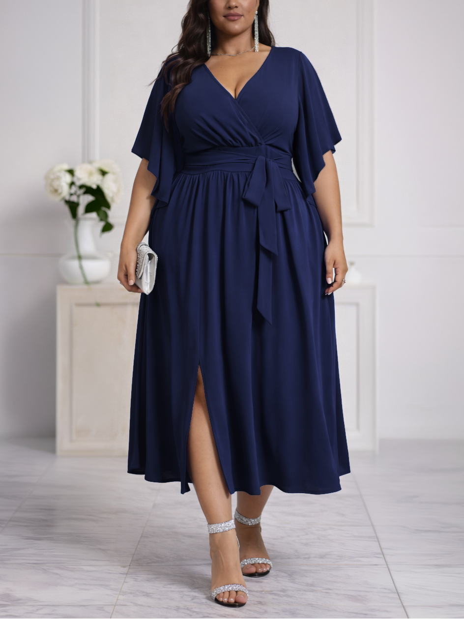 Senna V-Neck Plus Size Dress in Navy