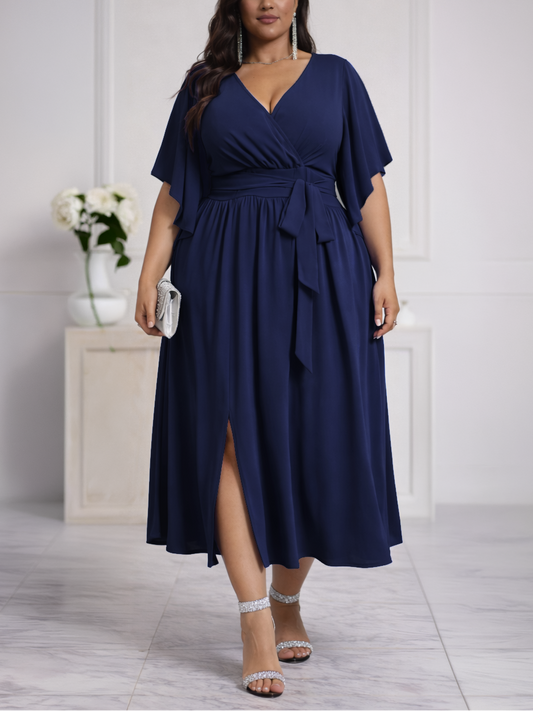 Senna V-Neck Plus Size Dress in Navy