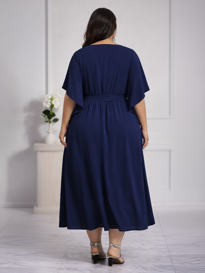 Senna V-Neck Plus Size Dress in Navy
