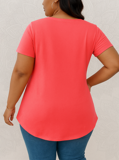 Neva Perfect Plus Size V-neck T-shirt in Neon Coral
