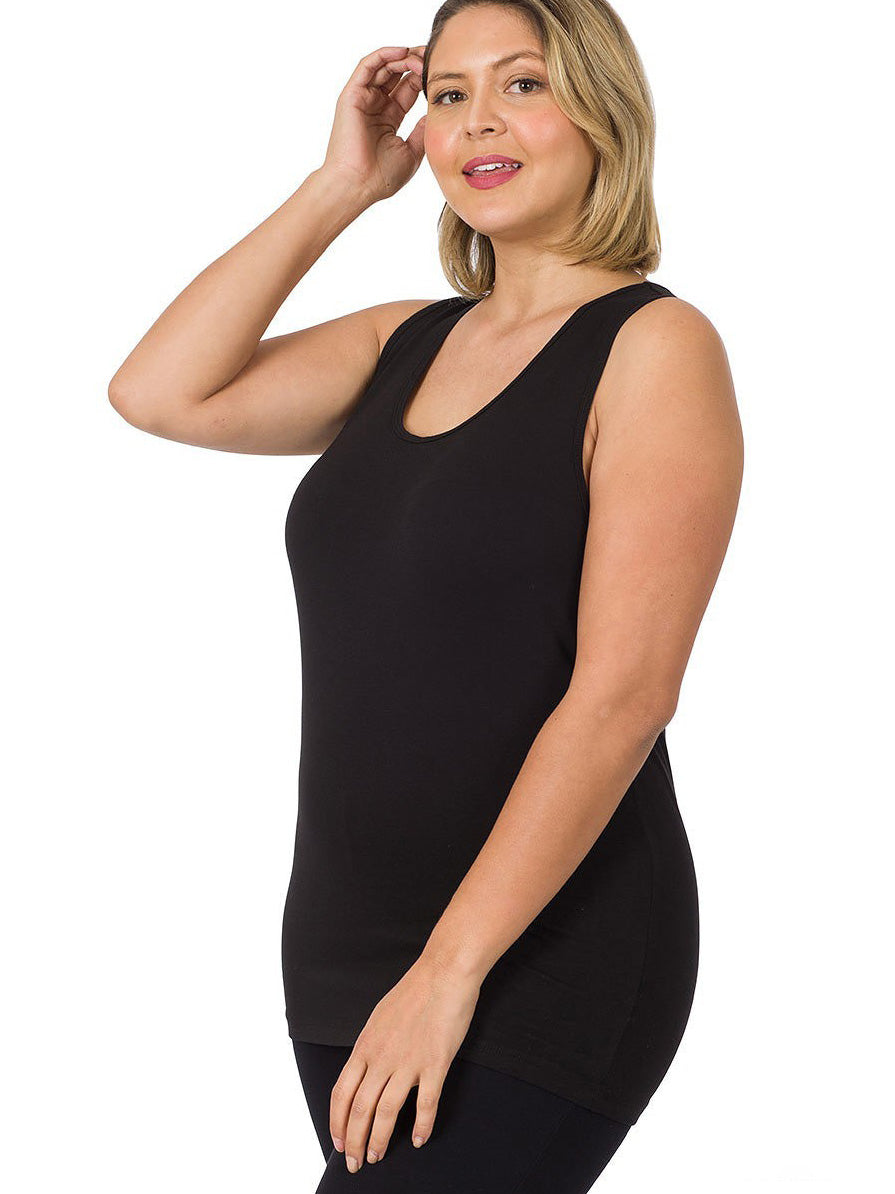 Tanya Plus Size Long Fitted Tank in Black