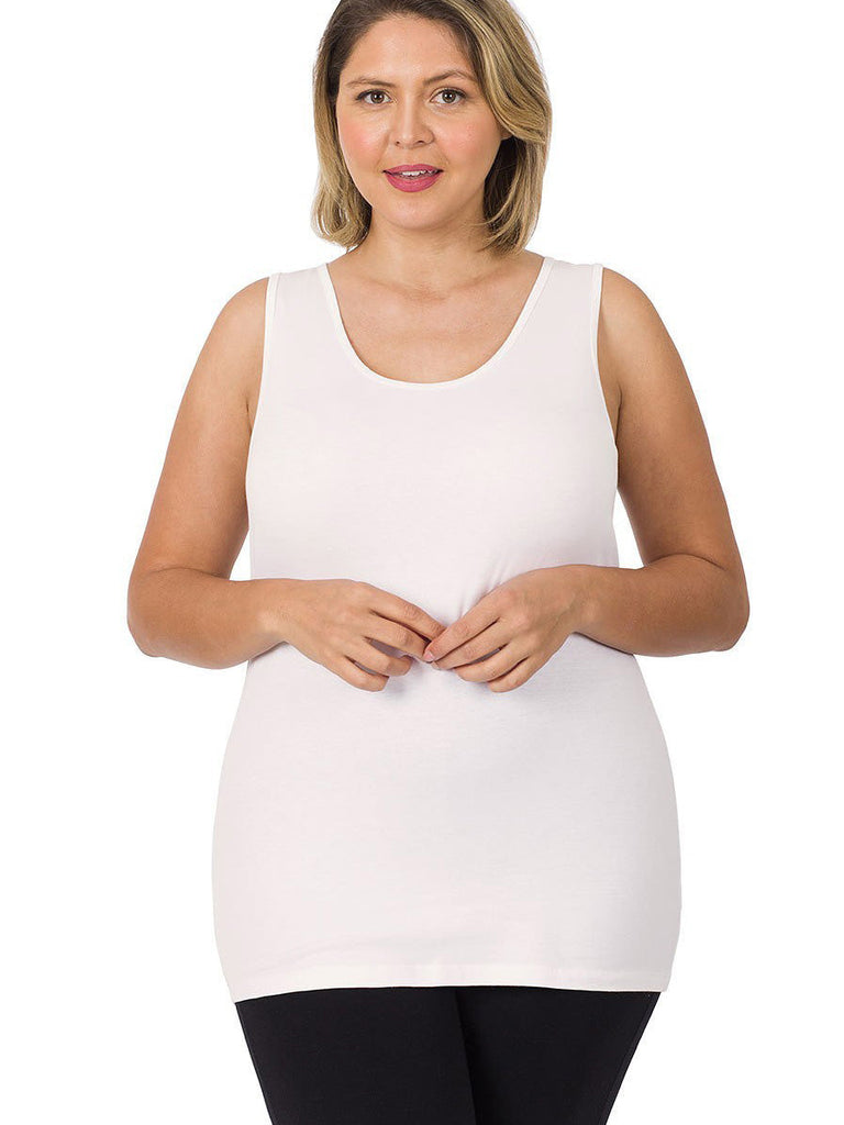 Tanya Plus Size Long Fitted Tank in White