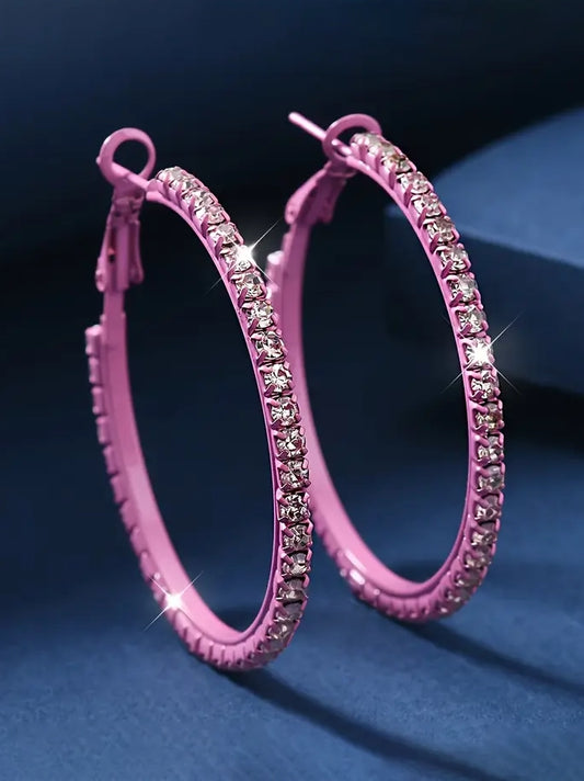 Pink Rhinestone Hoop Earrings
