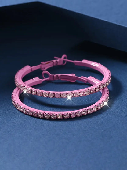 Pink Rhinestone Hoop Earrings