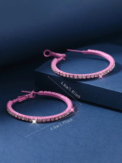 Pink Rhinestone Hoop Earrings