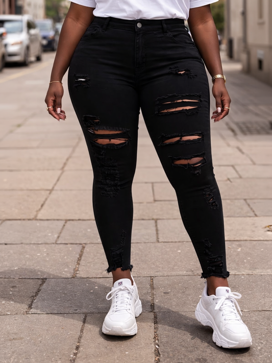 Hannah High Waisted Distressed Plus Size Denim