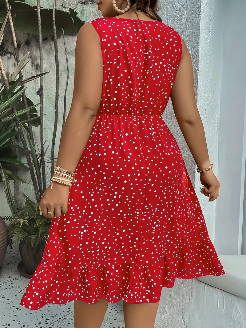 Sherry Sleeveless Polk-o-dot Plus Size Dress