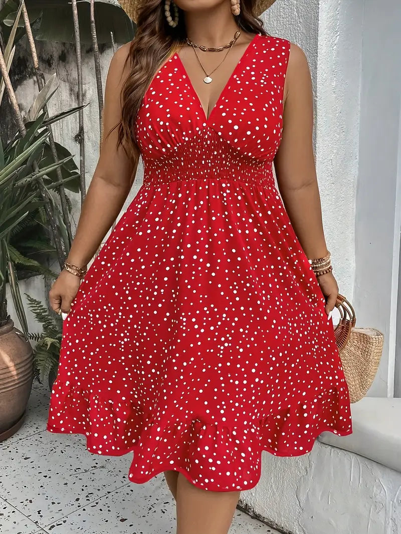 Sherry Sleeveless Polk-o-dot Plus Size Dress