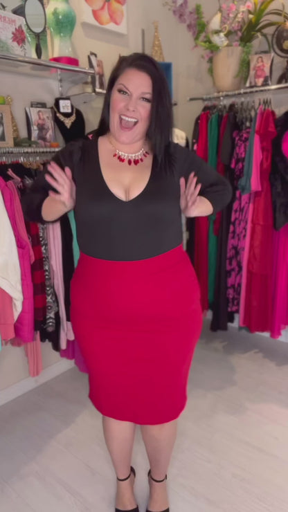 Brenda Plus Size Pencil Skirt in Red