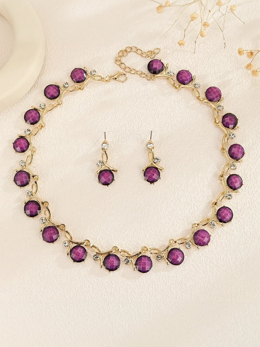 Round Gemstone Necklace and Earring Set