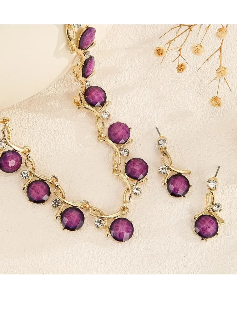 Round Gemstone Necklace and Earring Set