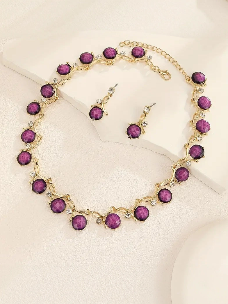 Round Gemstone Necklace and Earring Set