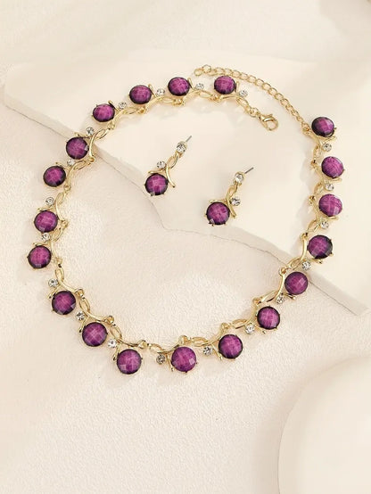Round Gemstone Necklace and Earring Set