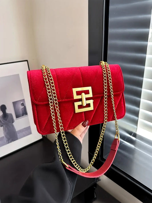 Red Velvet Chain Shoulder Bag