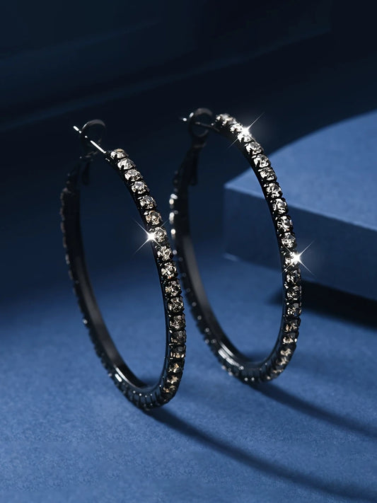 Black Rhinestone Hoop Earrings