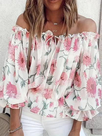 Ronnie Off Shoulder Plus Size Floral Print Blouse