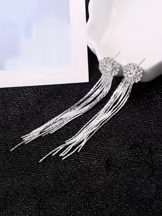 Sparkling Crystal Long Tassel Earrings
