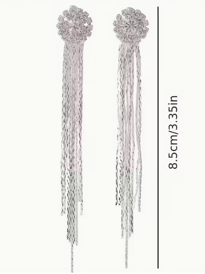 Sparkling Crystal Long Tassel Earrings