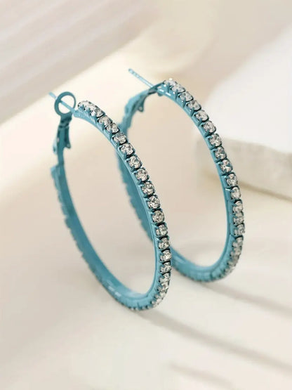 Turquoise Rhinestone Hoop Earrings