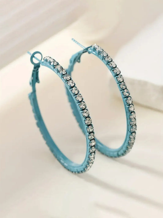 Turquoise Rhinestone Hoop Earrings