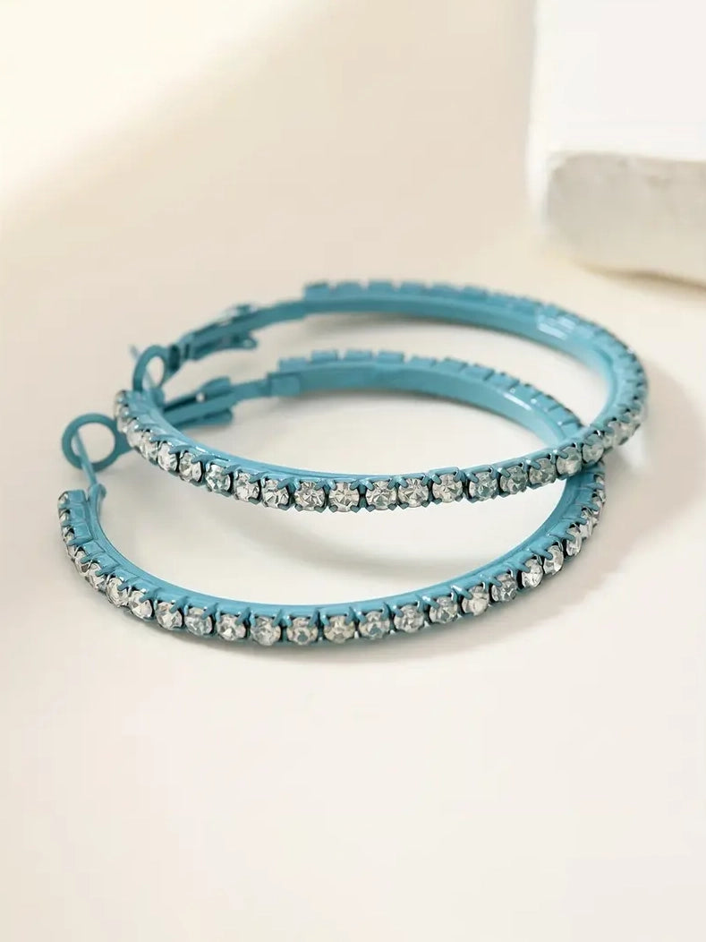 Turquoise Rhinestone Hoop Earrings
