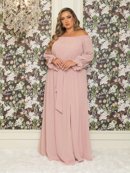Vicky Plus Size Chiffon Gown in Blush