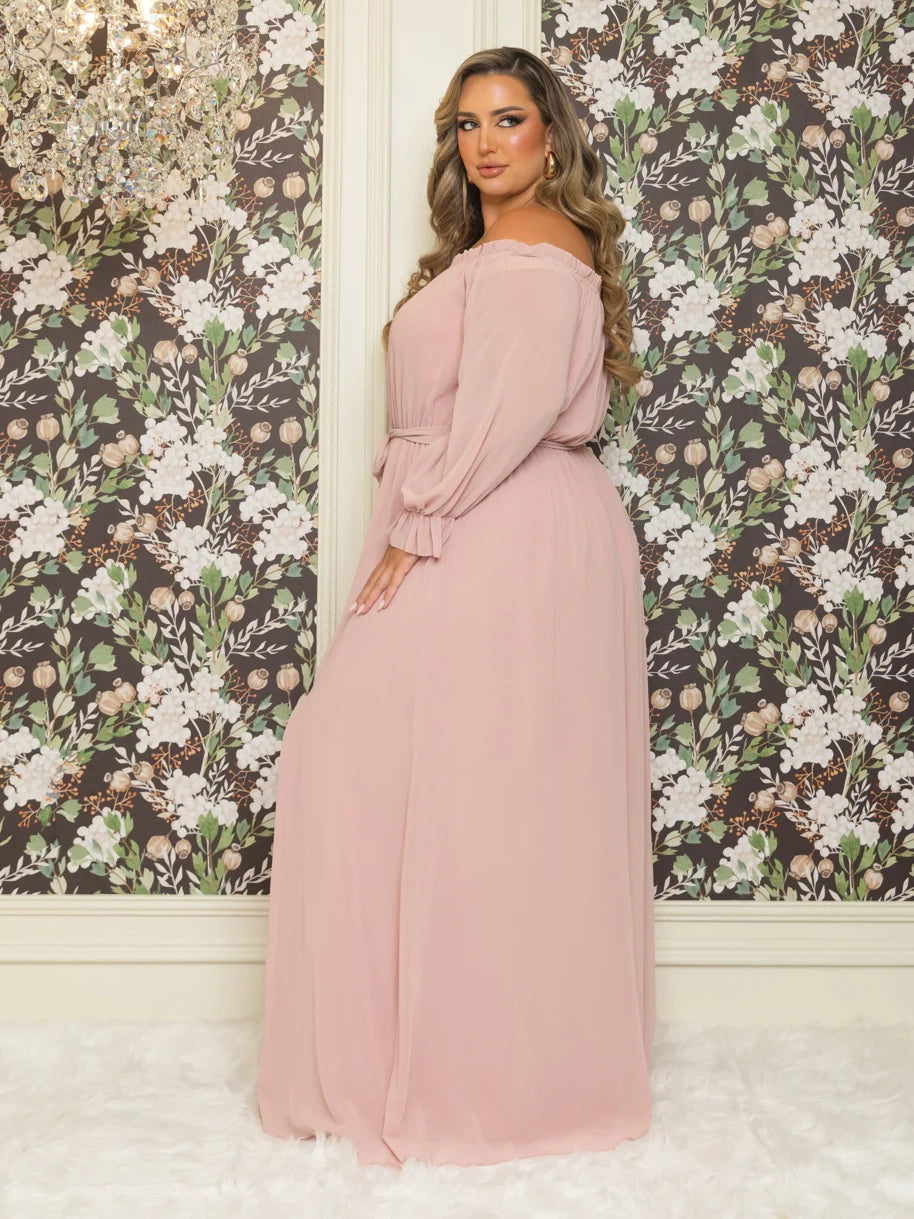 Vicky Plus Size Chiffon Gown in Blush
