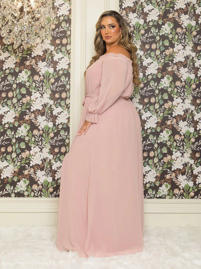 Vicky Plus Size Chiffon Gown in Blush