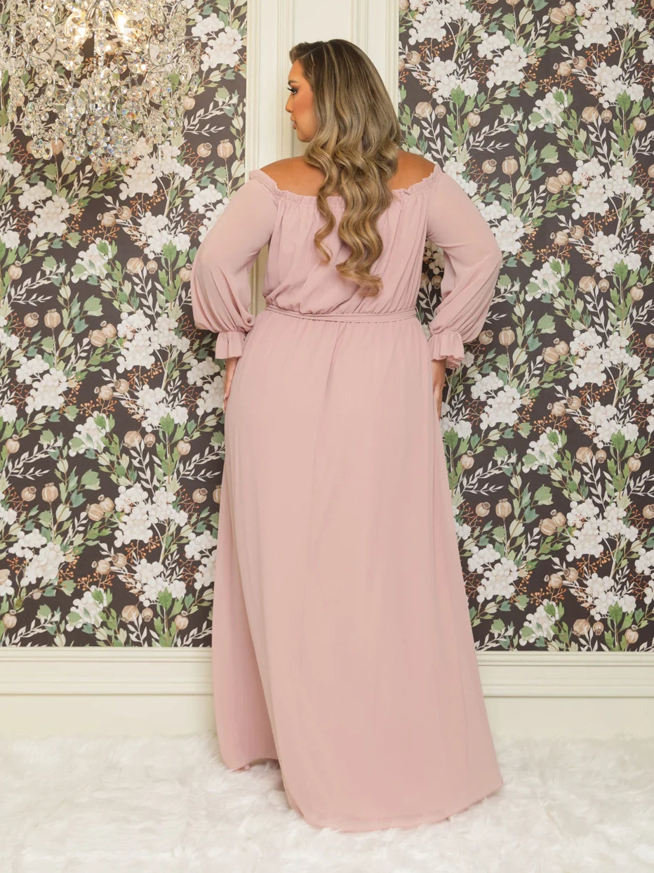 Vicky Plus Size Chiffon Gown in Blush