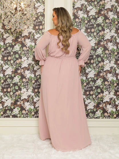 Vicky Plus Size Chiffon Gown in Blush