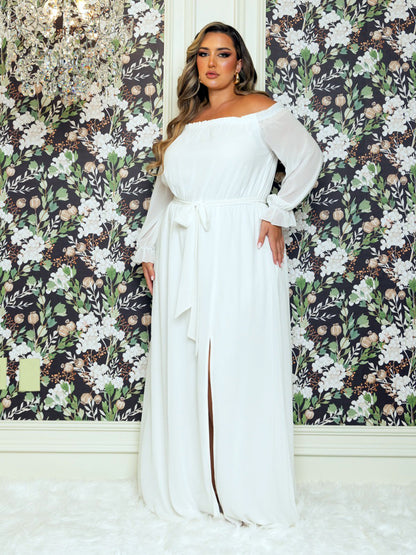 Vicky Plus Size Chiffon Gown in White