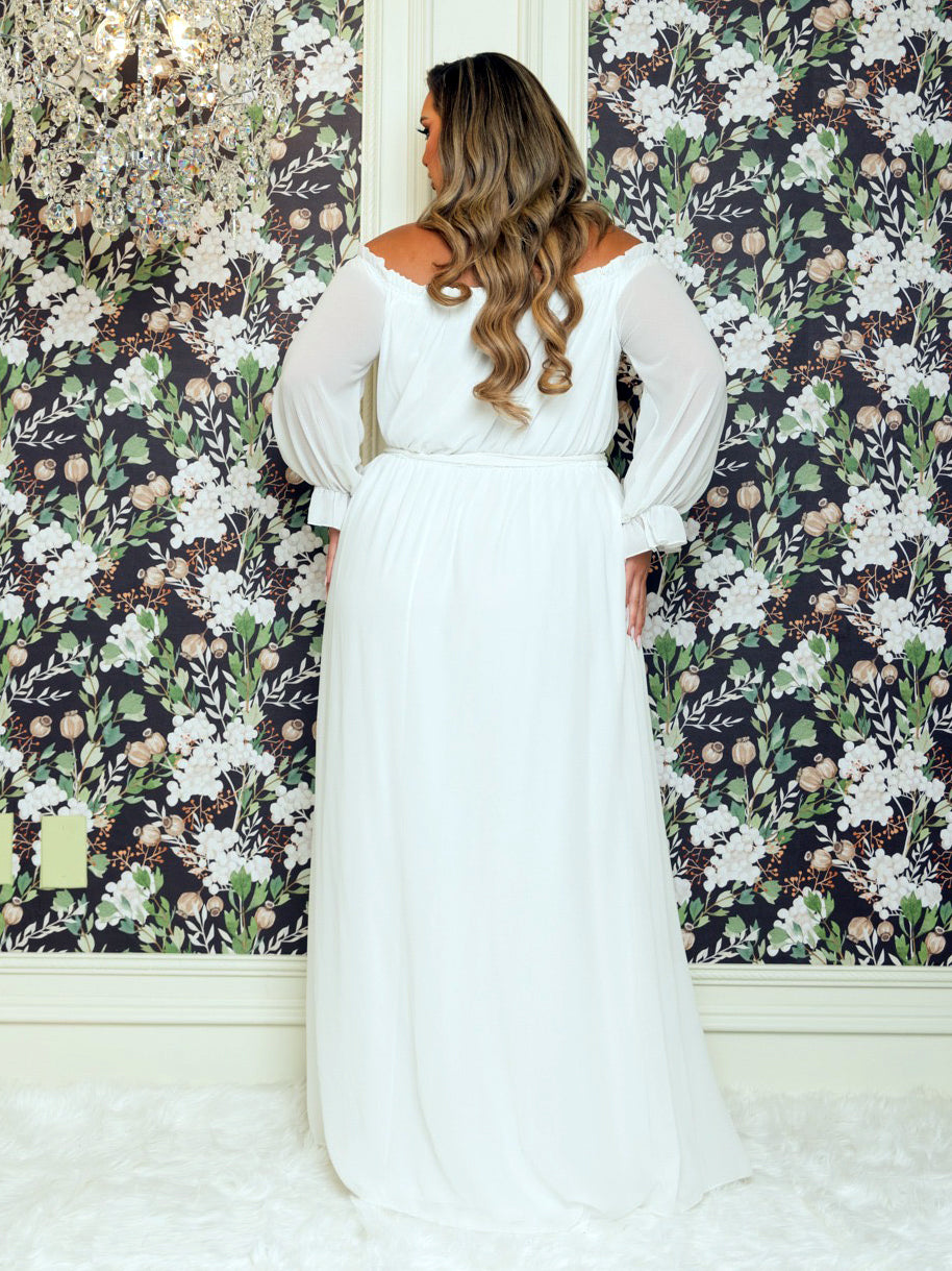 Vicky Plus Size Chiffon Gown in White